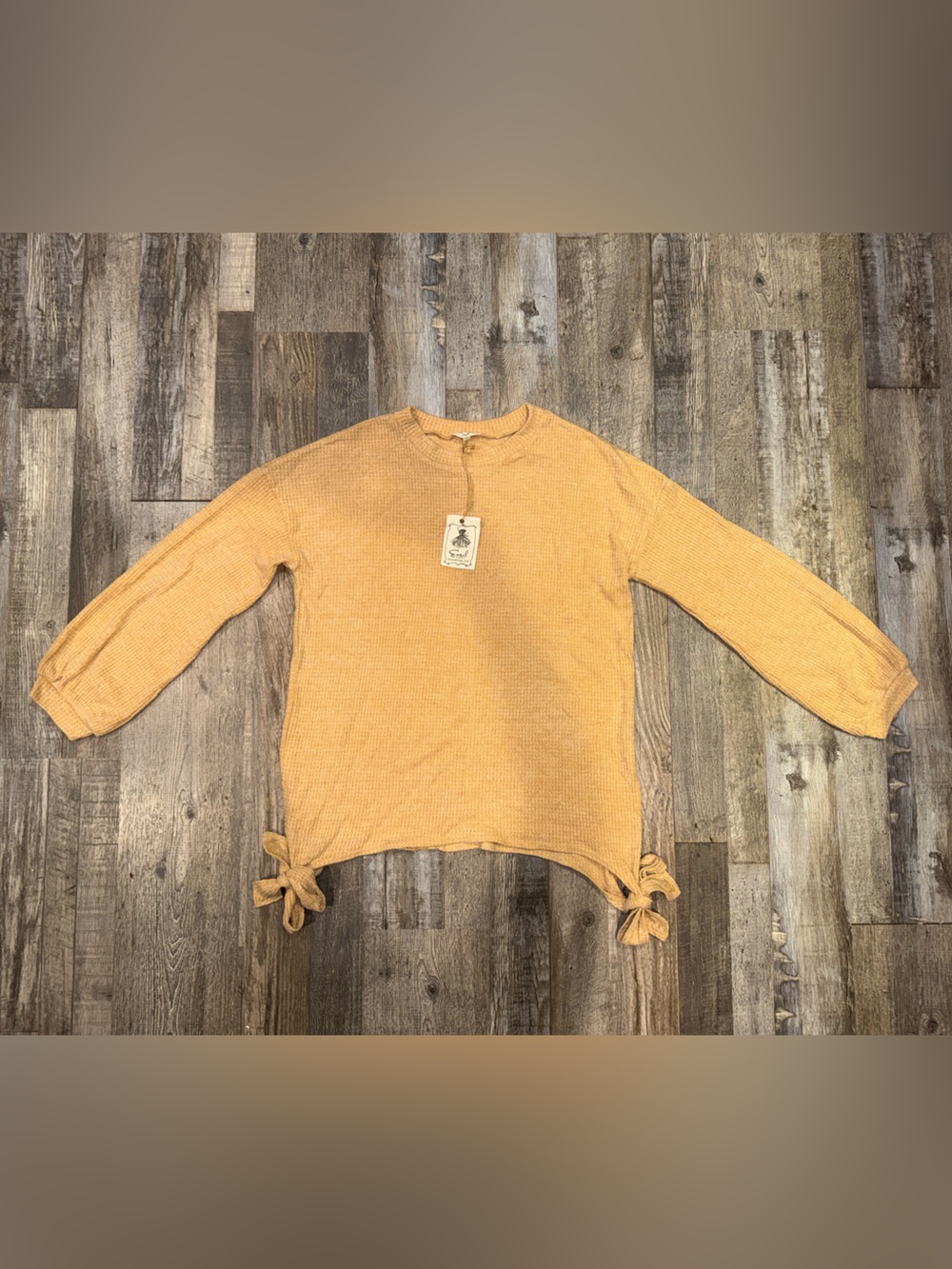 easel Tie-Hem Waffle Knit Sweater in Mustard